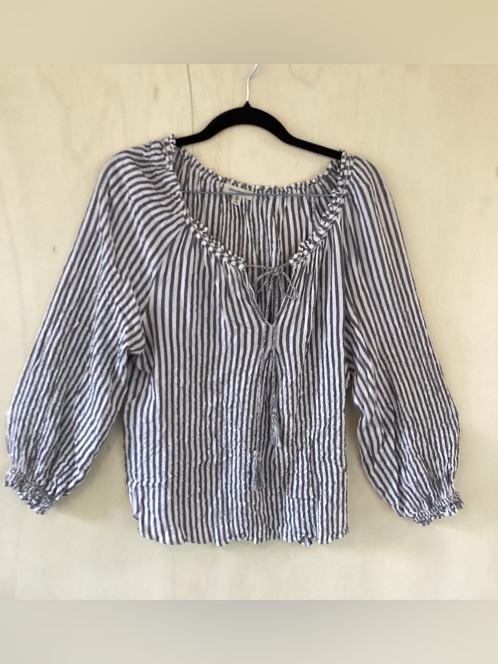 Max Studio Blue & White Striped Tie-Front Peasant Top, Womens M, Boho, Romantic